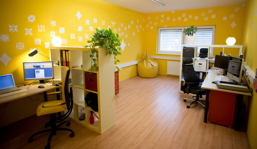Office Interior Wall Design Ideas With Yellow Office With